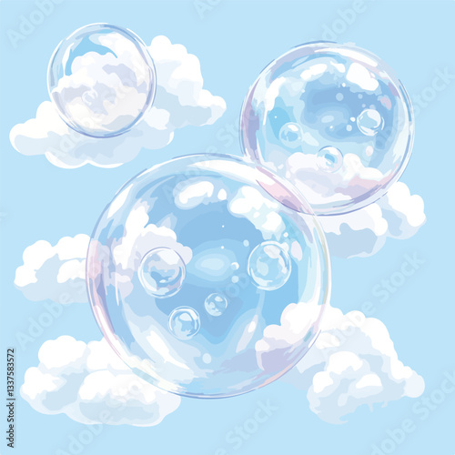 Glorious Soap Bubbles Soaring in Clear Blue Sky