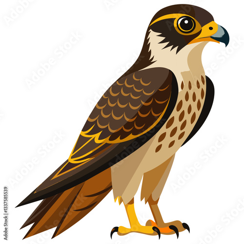 falcon vector illustration, fast bird of prey wildlife drawing