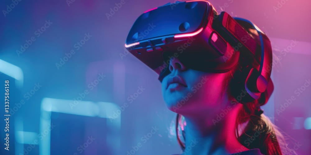 Impressive image of a girl and child wearing virtual reality headsets in a studio setting, showcasing expressions of excitement and engagement with futuristic gaming technology Impressive image of a girl and child wearing virtual reality headsets in a studio setting, showcasing expressions of excitement and engagement with futuristic gaming technology