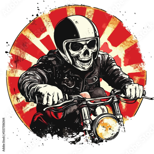 Vintage Biker Racer Skull in Helmet Design EPS