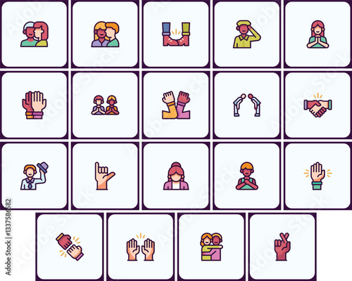 Diverse social interaction concept illustrated through modern style icons