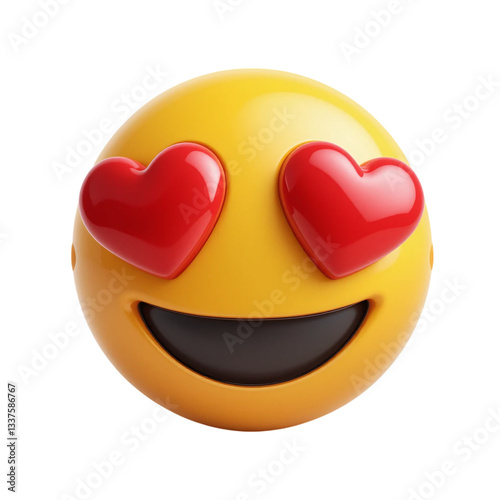 Yellow emoji face with heart eyes love romance valentine symbol expression feeling emotion happy smiling transparent background