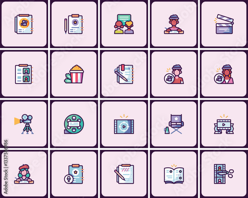 Creative cinematic production elements icon set for film making design projects