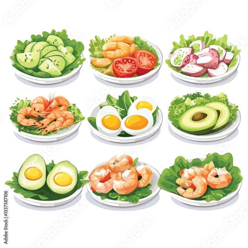 Vibrant Green Leaf Salad Platter with Rich Mix of Vegetables on Plates