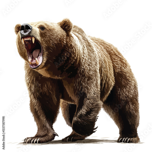 Roaring Grizzly Bear Full Body Design Illustration