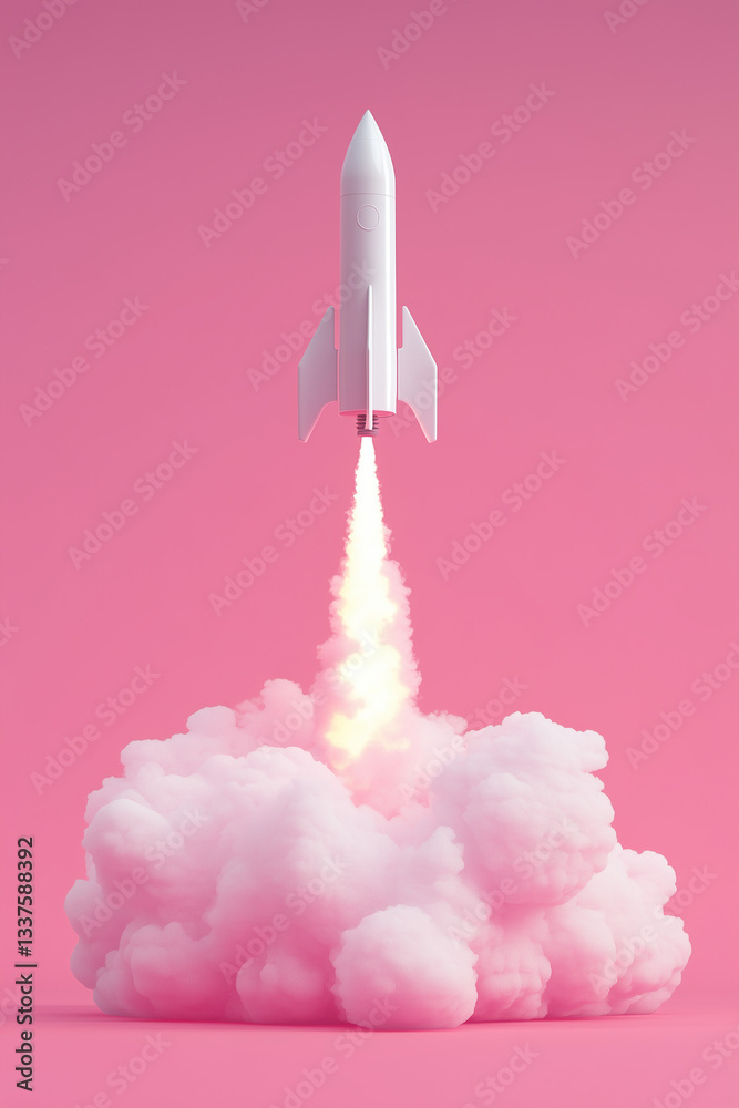 3D rocket launching with smoke trail isolated on solid color background 3D rocket launching with smoke trail isolated on solid color background
