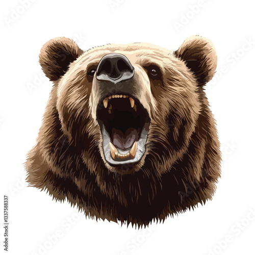 Roaring Grizzly Bear Head Face Design Illustration