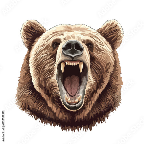 Roaring Grizzly Bear Head Vector Illustration