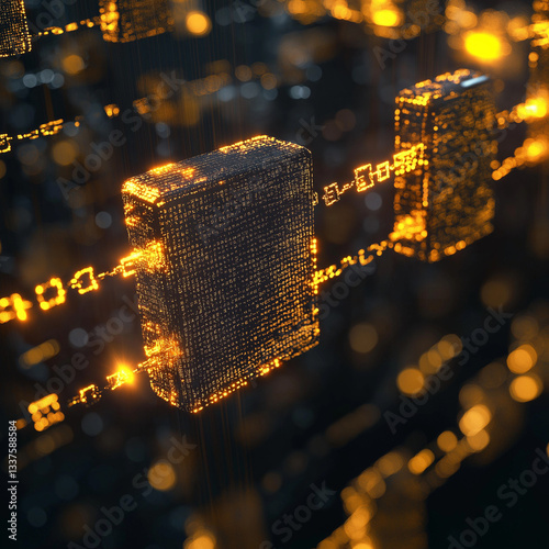 Glowing Network: Abstract Blockchain Visualization, Secure Data, Cryptocurrency, Digital, Futuristic
