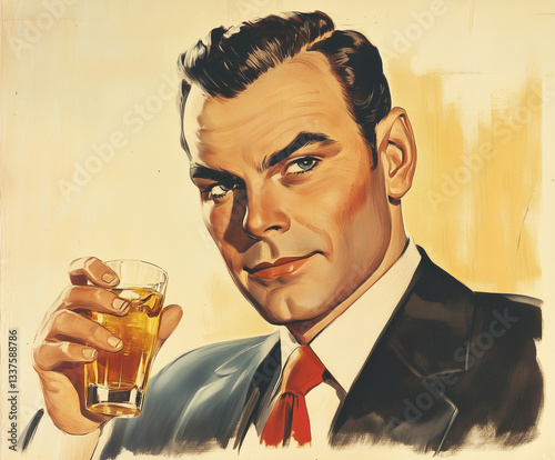 Retro Advertisement Illustration of a Man Holding a Drink