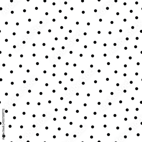 Seamless black polka dot pattern on white, minimalistic and classic, ideal for retro designs and modern decor