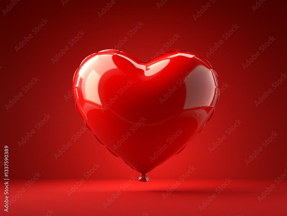 Bright red heart-shaped balloon floating isolated on solid color background Bright red heart-shaped balloon floating isolated on solid color background