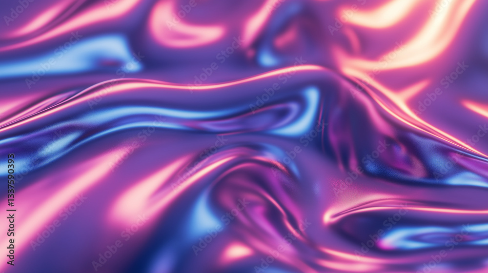 Obraz premium Holographic Wave Pattern: Futuristic Melt Effect, Abstract Design, Vibrant Colors, Digital Art, Tech