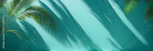 Tropical Palm Shadows on Teal Background