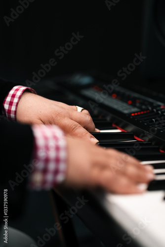 Wallpaper Mural Piano player hands playing keyboard musical instrument music production studio Torontodigital.ca