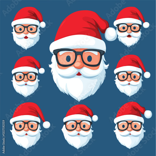 Santa Head with Hat and Barb Set - Festive Christmas Illustration