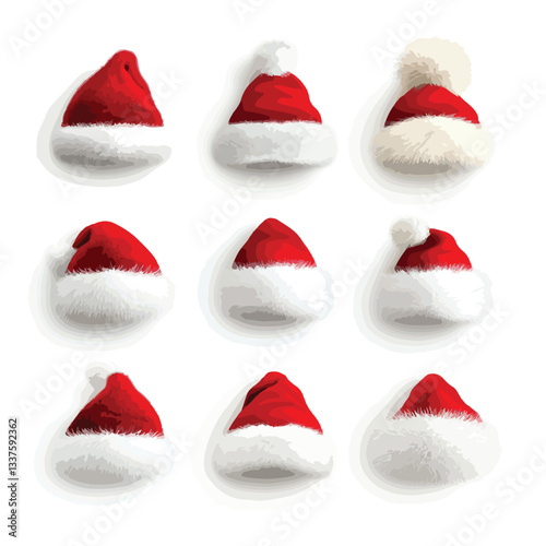 Red Santa Hats with White Fur Isolated on Christmas Background EPS