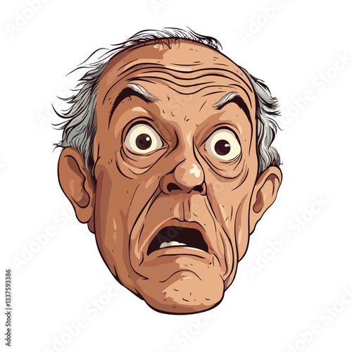 Scared Senior Man Head Vector Illustration Isolated