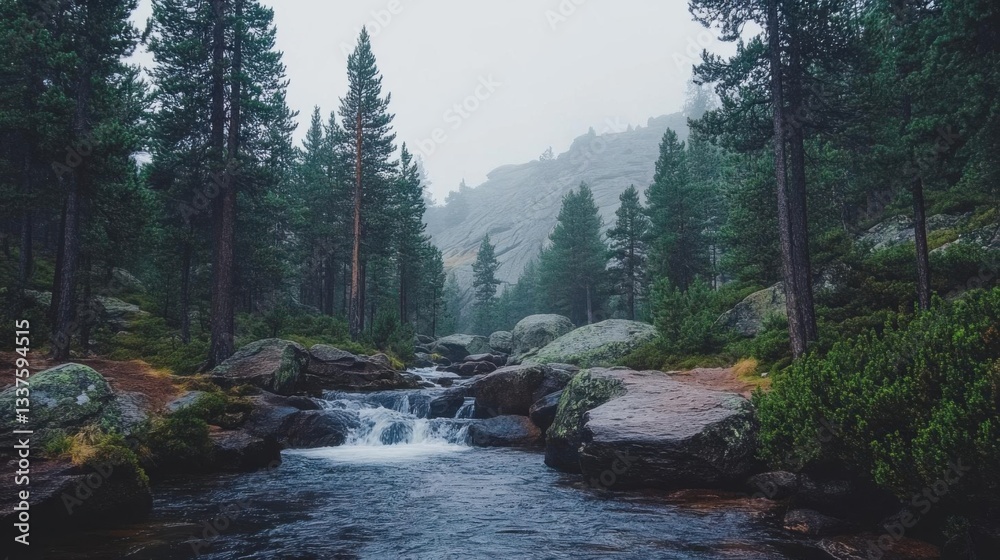 Obraz premium Misty Forest Stream