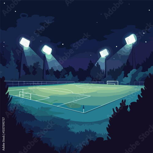 Secluded Stadium at Night Under Bright Spotlight