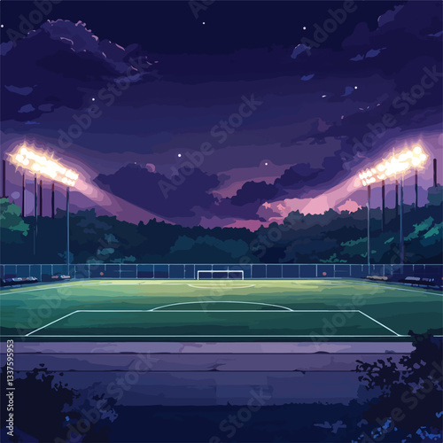 Secluded Stadium at Night Under Bright Spotlight