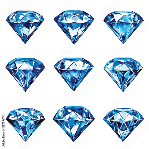 Vivid Blue Diamond Collection Vector Illustration