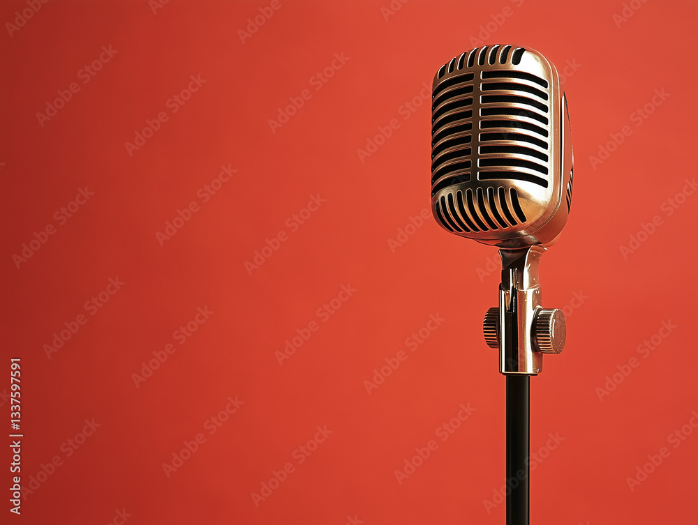 Fototapeta premium Vintage microphone isolated on solid color background