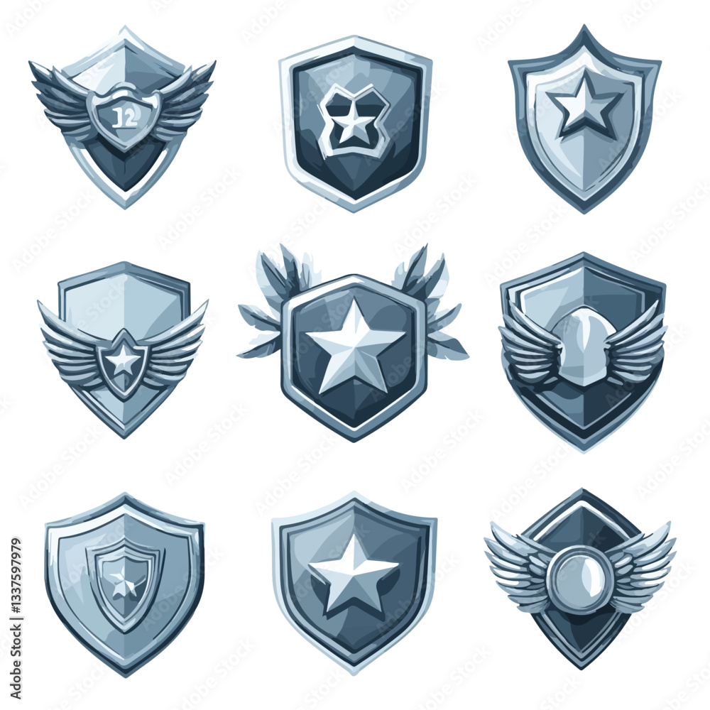 Fototapeta premium Collection of Military Insignia Rank Badges on White Background