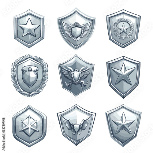 Collection of Military Insignia Rank Badges on White Background