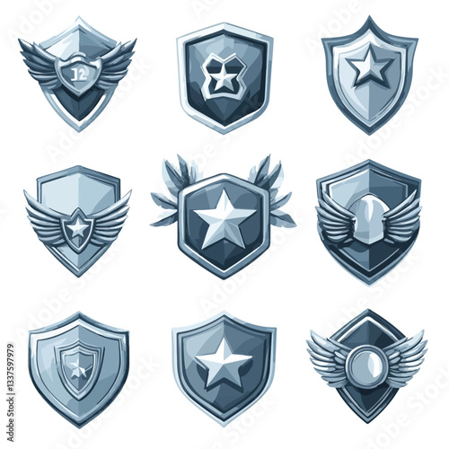 Collection of Military Insignia Rank Badges on White Background