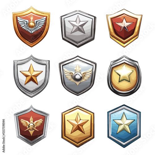 Collection of Military Insignia Rank Badges on White Background