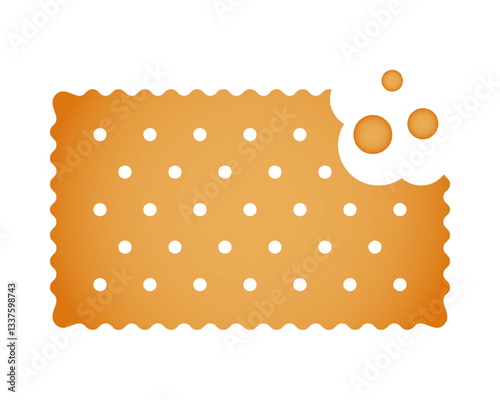 Bitten cracker with crumbs. Sweet or salty biscuit cookie in rectangle shape. Popular crunchy snack isolated on white background. Vector cartoon illustration.