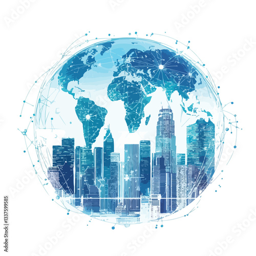 Shake with World Globe Cityscape Abstract Vision