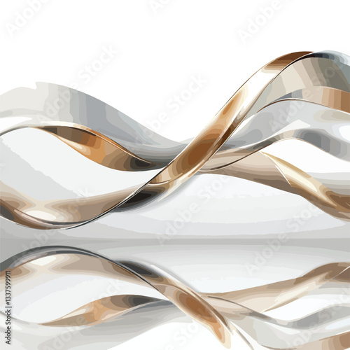 Elegant Metallic Ribbon Swirling on Reflective Surface