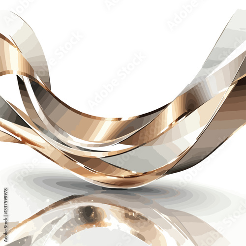 Elegant Metallic Ribbon Swirling on Reflective Surface