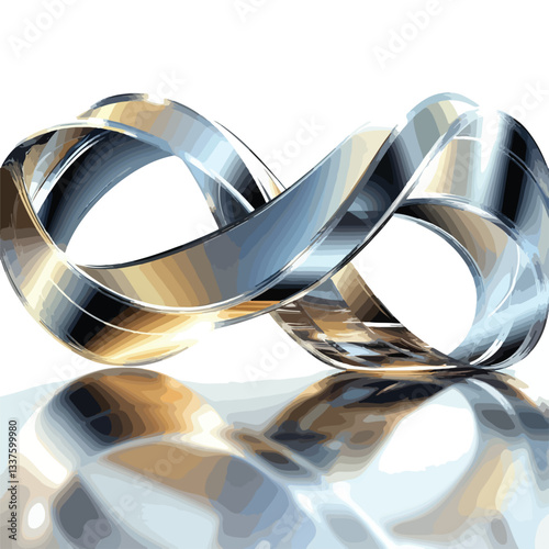 Elegant Metallic Ribbon Swirling on Reflective Surface
