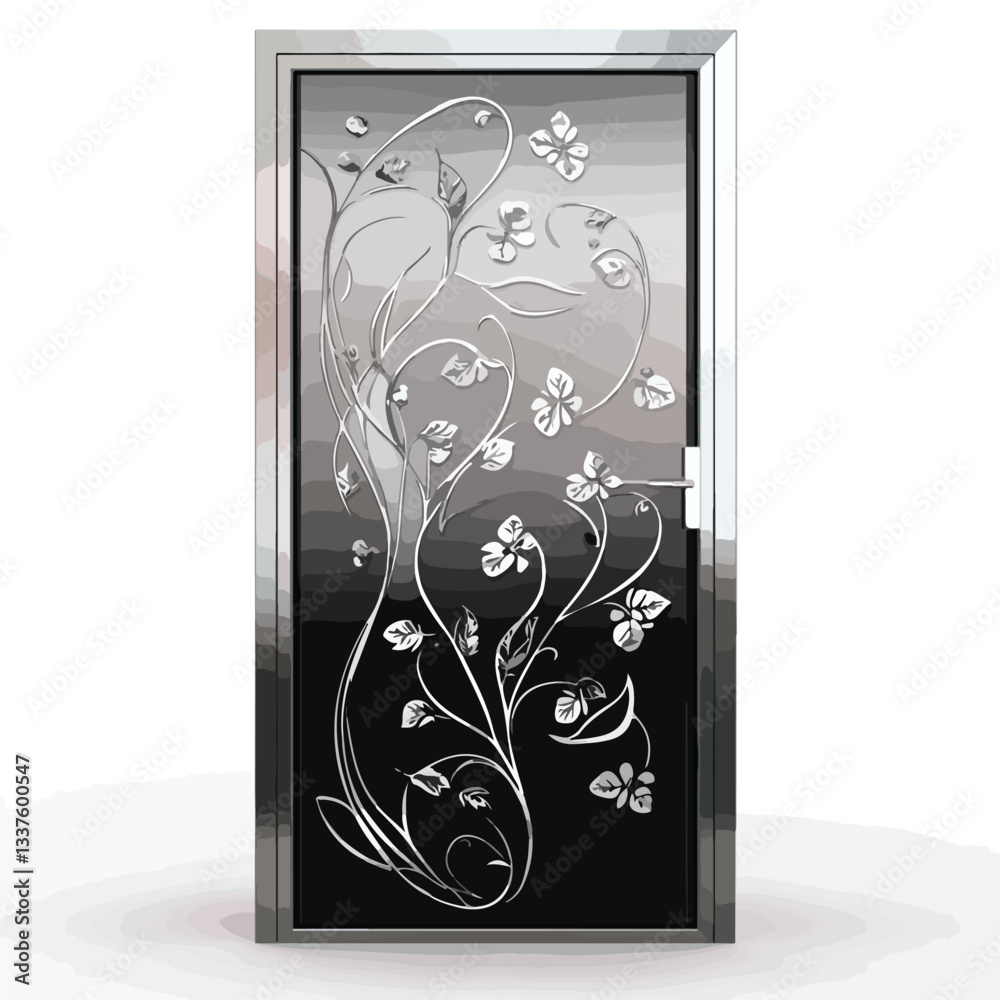 Elegant Silver Floral Design on Modern Black Glass Doors