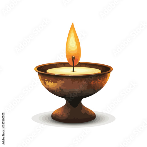 Glowing Single Candle Flame in Rusty Metal Holder Symbolizing Warmth and Serenity
