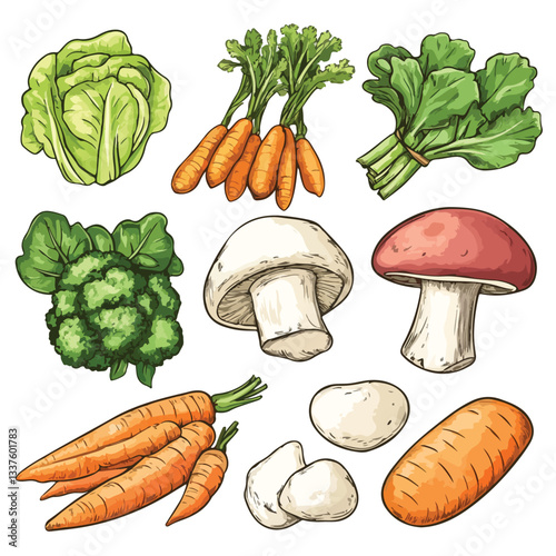 Vintage Hand Drawn Garden Vegetables Sketch
