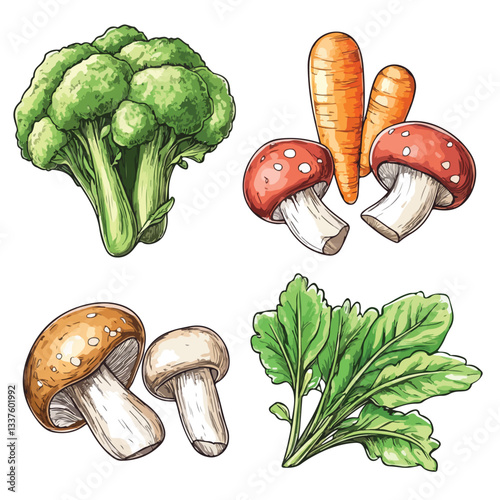 Vintage Hand Drawn Garden Vegetables Sketch