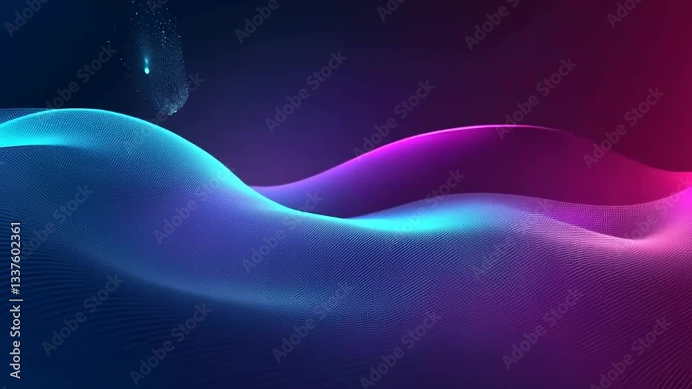 Abstract purple and blue wave background with glowing particles. (1)