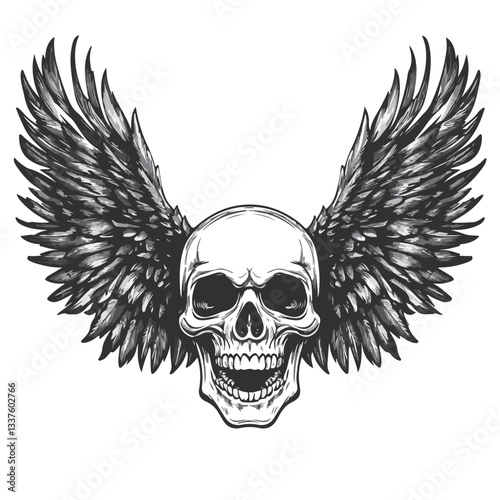 Dark Winged Skull Vector Illustration for Design Projects