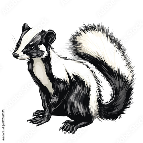 Detailed Skunk Full Body Design Illustration - Wild Mammal Vector EPS