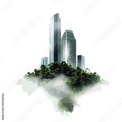 Majestic Skyscraper Emerging from Misty Shroud