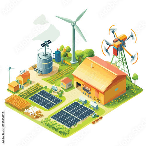 Smart Farm Isometric Scene with Agricultural Complex