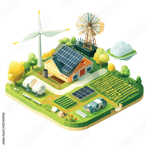 Smart Farm Isometric Scene with Agricultural Complex