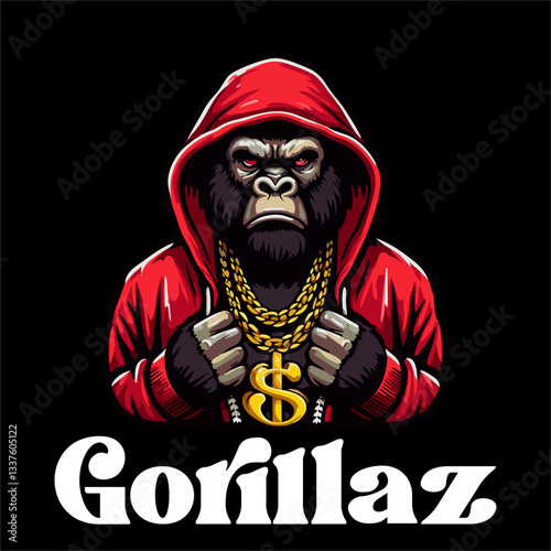 Illustration Vector of Gorilla wear like gangster Rapper singer
