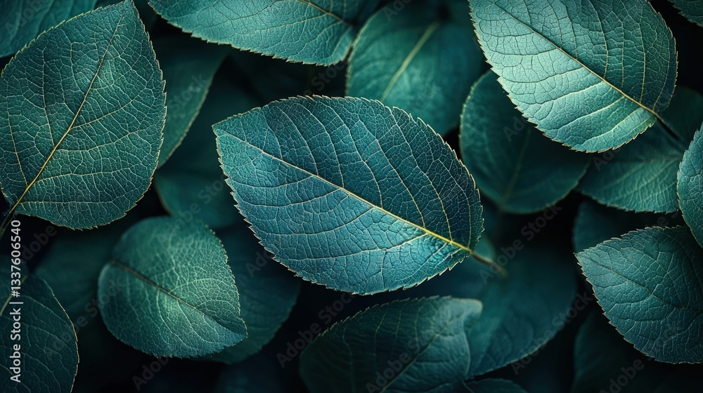 Obraz premium Teal leaves close-up, natural texture background.