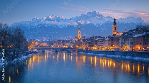 Snowy Alpine City at Dawn