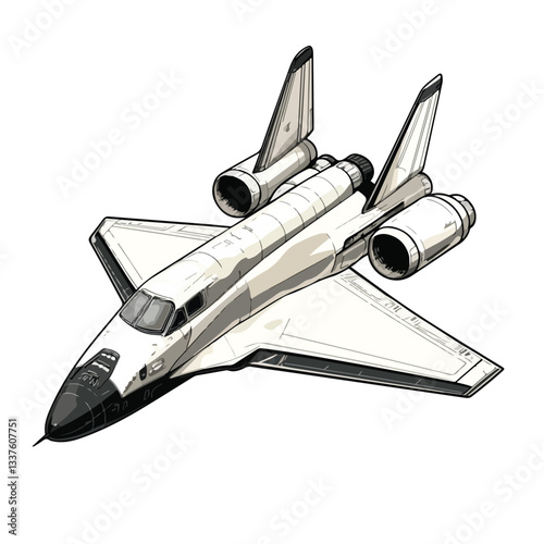 Futuristic Space Aircraft Vector Illustration on White Background